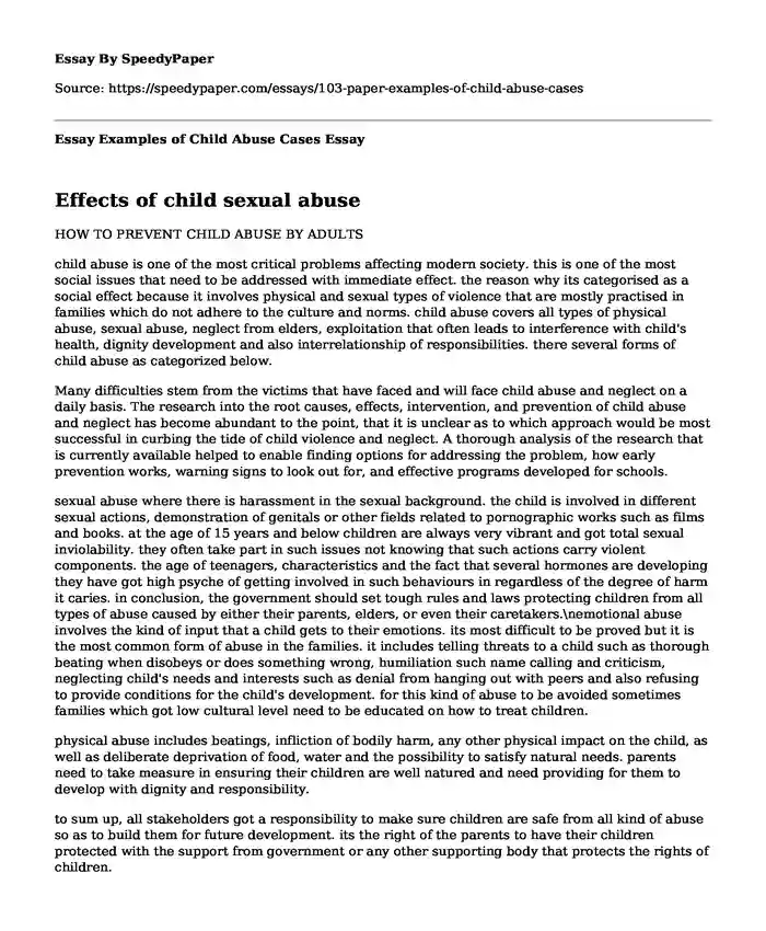 Essay Examples of Child Abuse Cases 