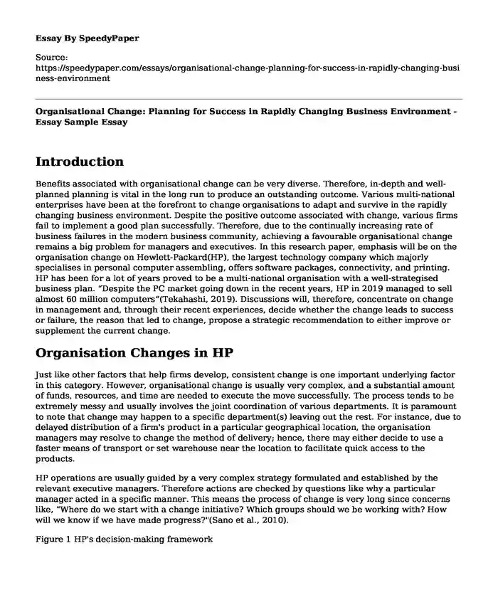 Organisational Change: Planning for Success in Rapidly Changing Business Environment - Essay Sample
