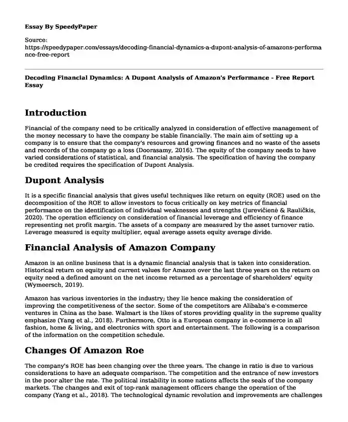 Decoding Financial Dynamics: A Dupont Analysis of Amazon's Performance - Free Report