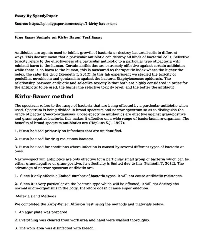 Free Essay Sample on Kirby Bauer Test