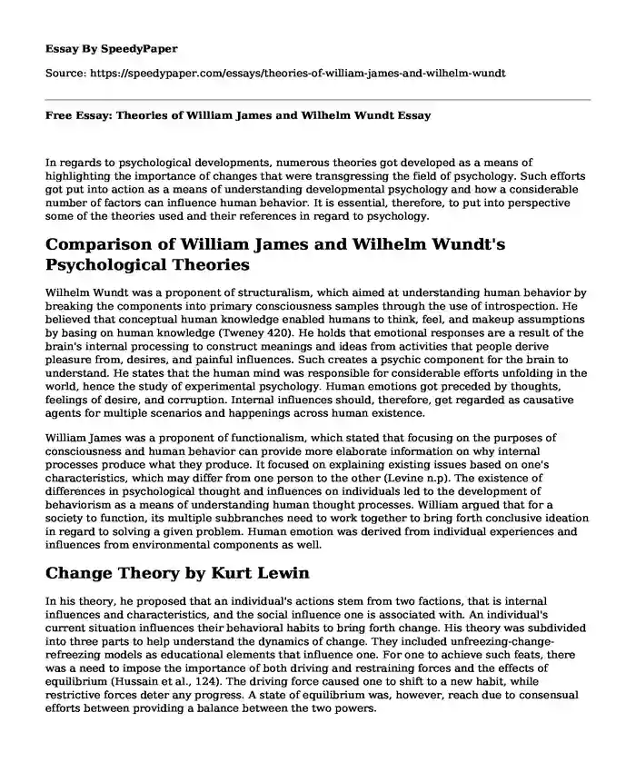 Free Essay: Theories of William James and Wilhelm Wundt