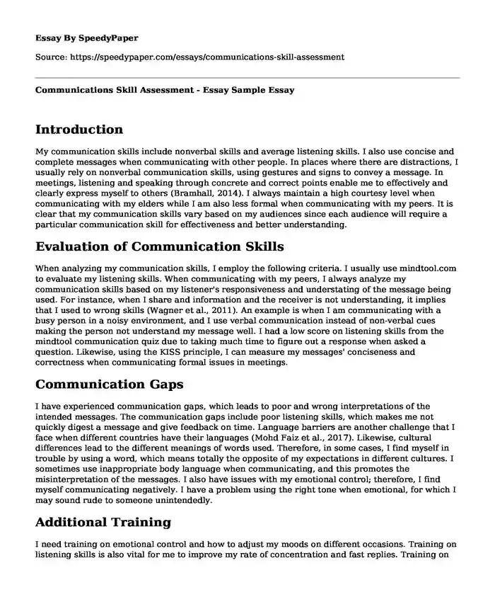 Communications Skill Assessment - Essay Sample