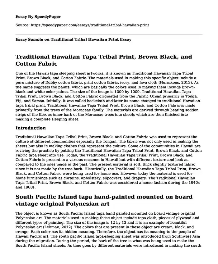 Essay Sample on Traditional Tribal Hawaiian Print