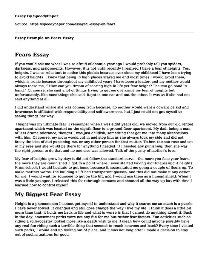 Essay Example on Fears