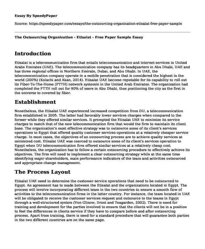 The Outsourcing Organization - Etisalat - Free Paper Sample