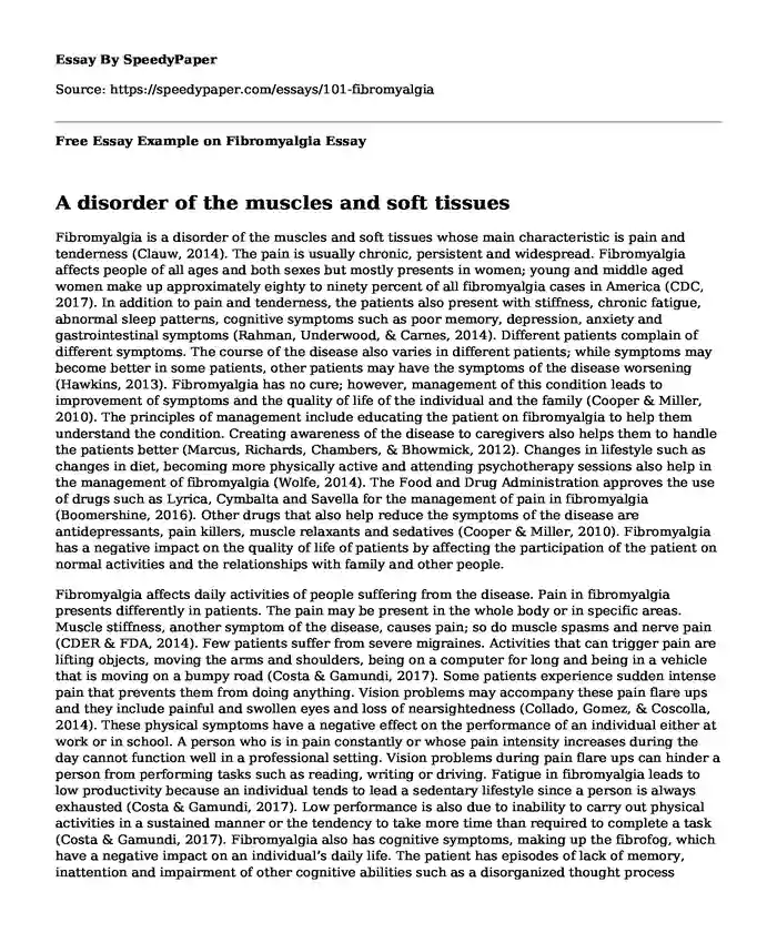 Free Essay Example on Fibromyalgia