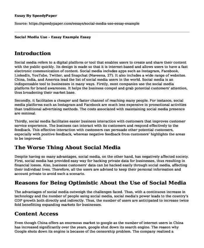 Social Media Use - Essay Example