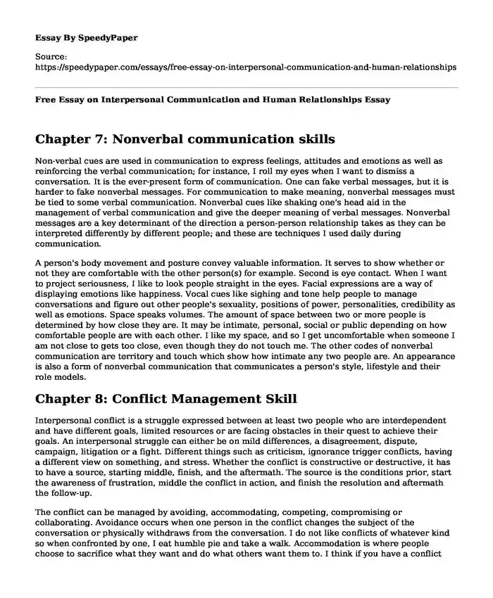 Free Essay on Interpersonal Communication and Human Relationships