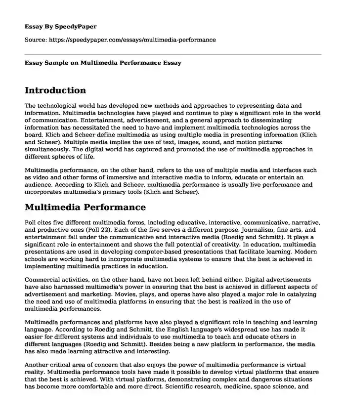 Essay Sample on Multimedia Performance