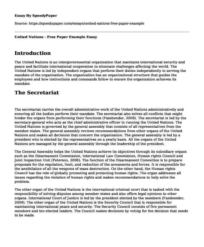 United Nations - Free Paper Example