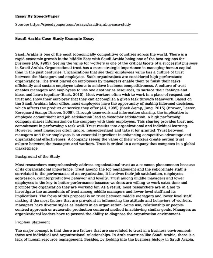 Saudi Arabia Case Study Example