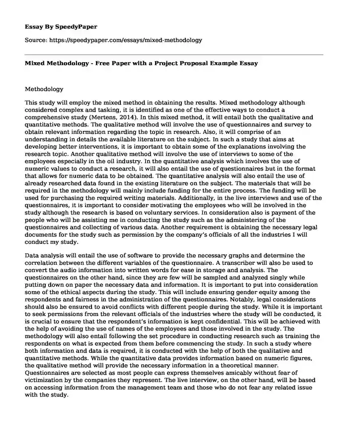 Mixed Methodology - Free Paper with a Project Proposal Example