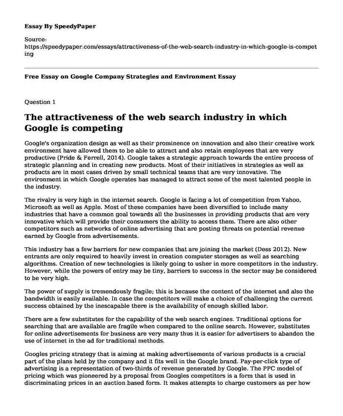 Free Essay on Google Company Strategies and Environment