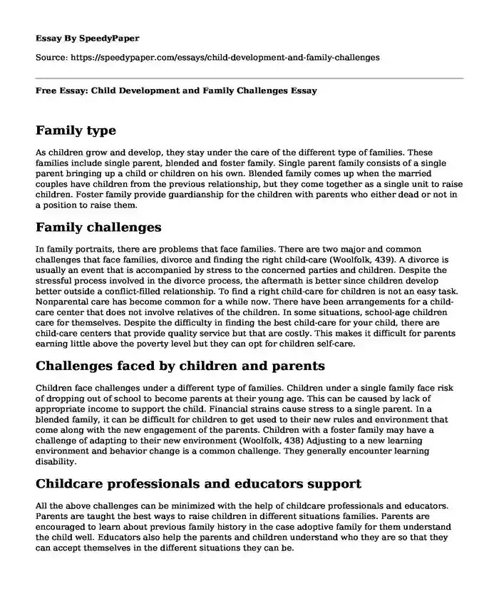 Free Essay: Child Development and Family Challenges