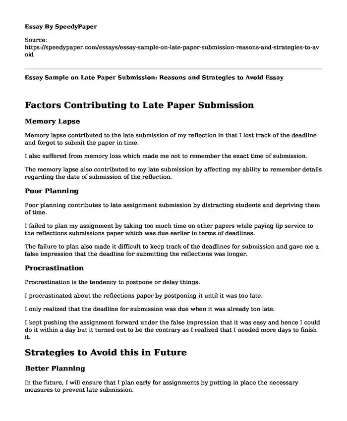 📚 Essay Sample on Late Paper Submission: Reasons and Strategies to ...