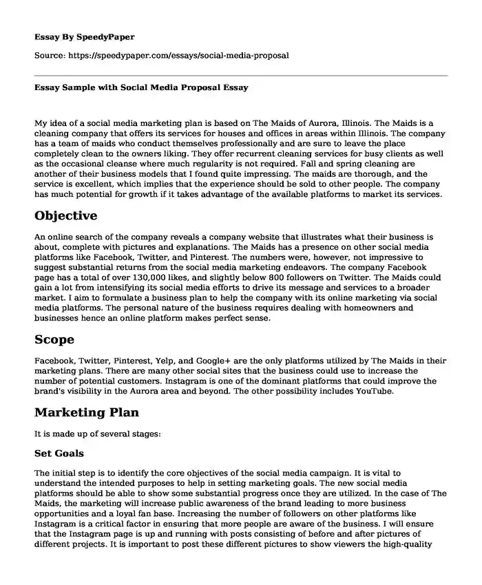 Essay Sample with Social Media Proposal