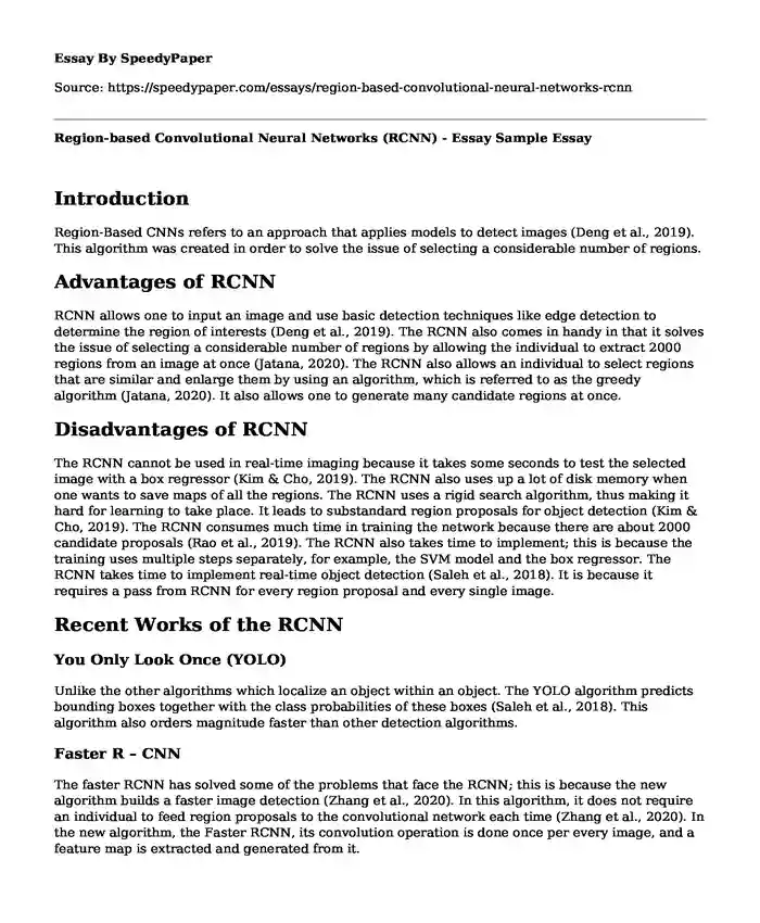 Region-based Convolutional Neural Networks (RCNN) - Essay Sample