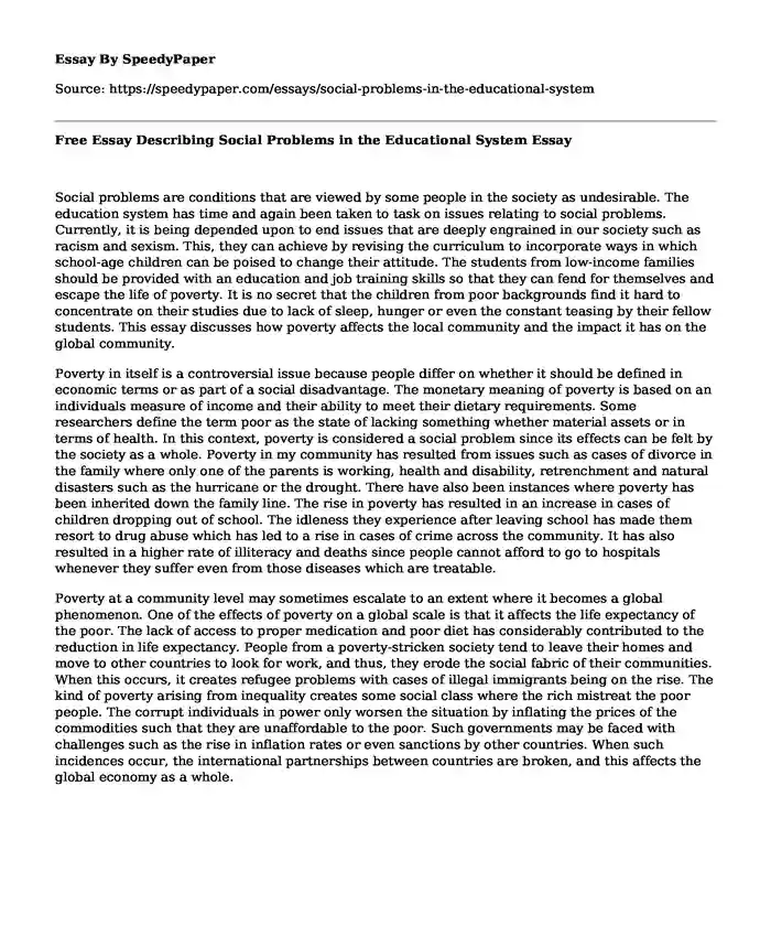 Free Essay Describing Social Problems in the Educational System