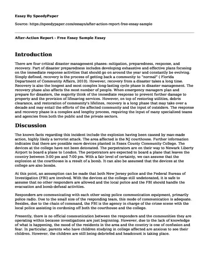 After-Action Report - Free Essay Sample