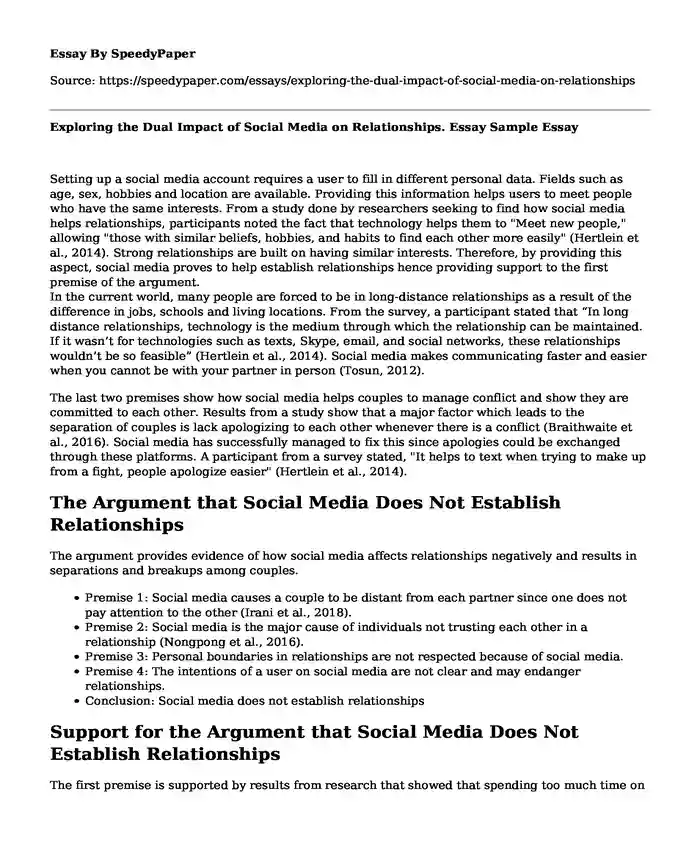 Exploring the Dual Impact of Social Media on Relationships. Essay Sample