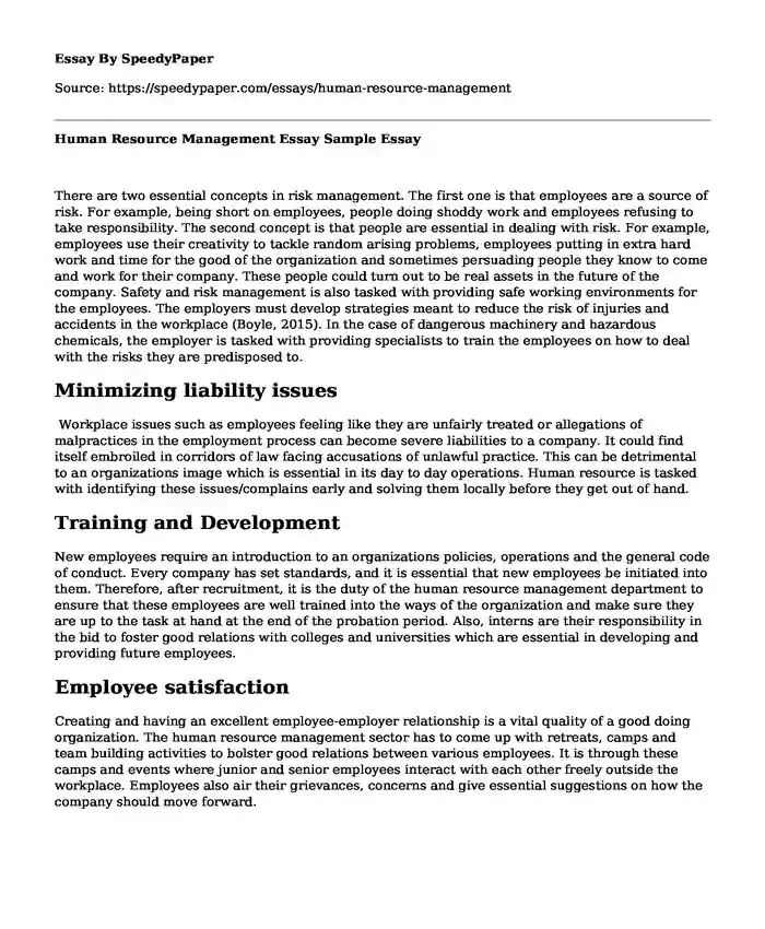 Human Resource Management Essay Sample