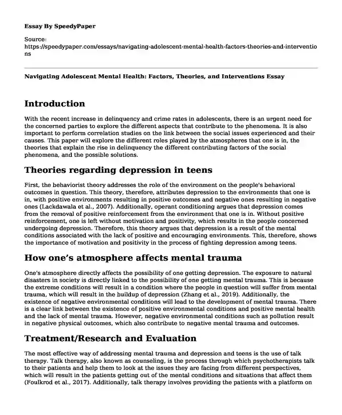 Navigating Adolescent Mental Health: Factors, Theories, and Interventions