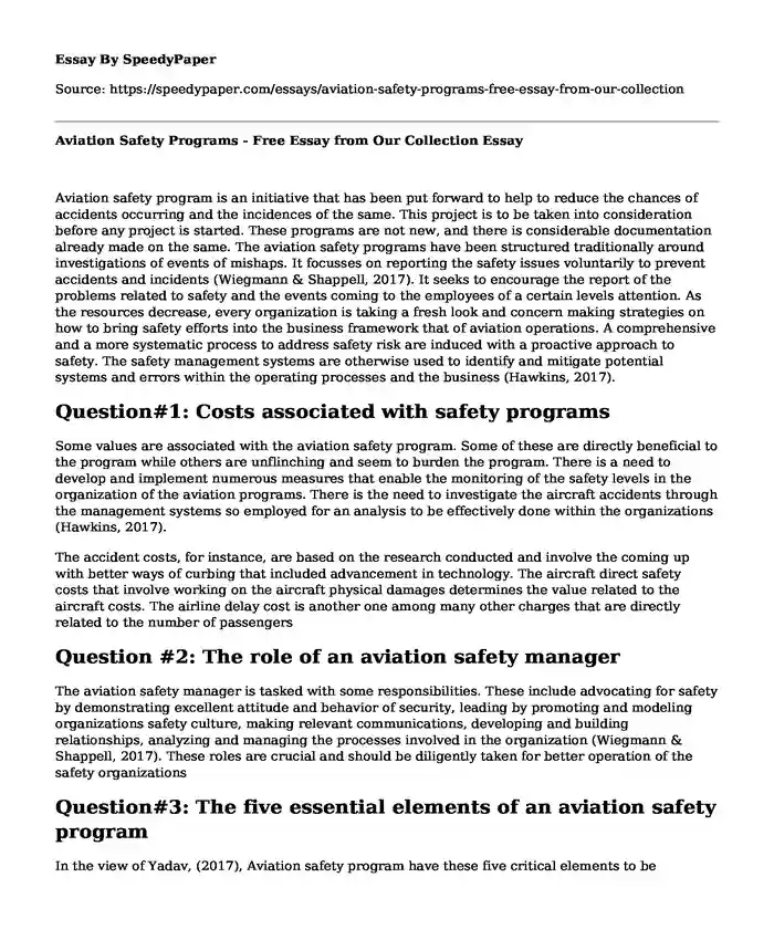 Aviation Safety Programs - Free Essay from Our Collection