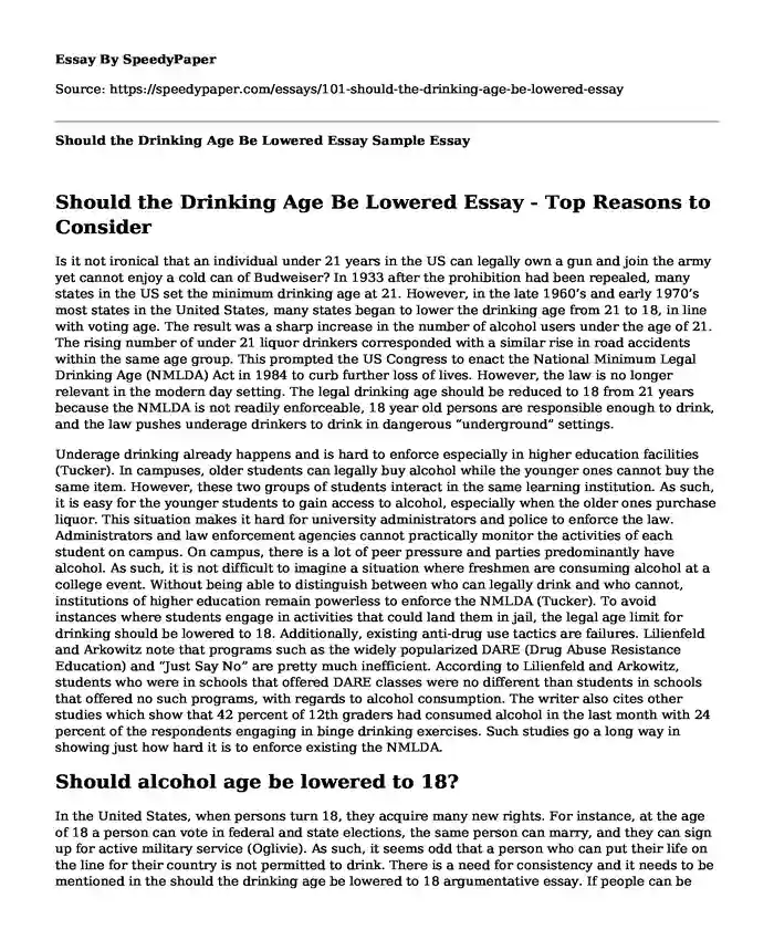 argumentative essay on the legal drinking age