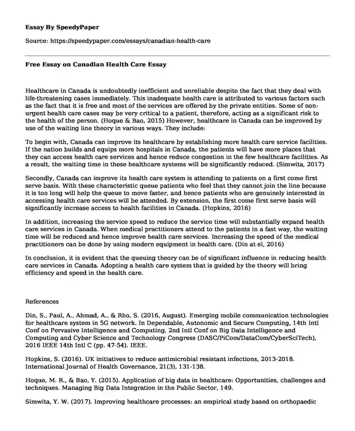 health care system in canada essay