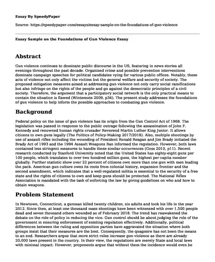 📌 Essay Sample on the Foundations of Gun Violence | SpeedyPaper.com