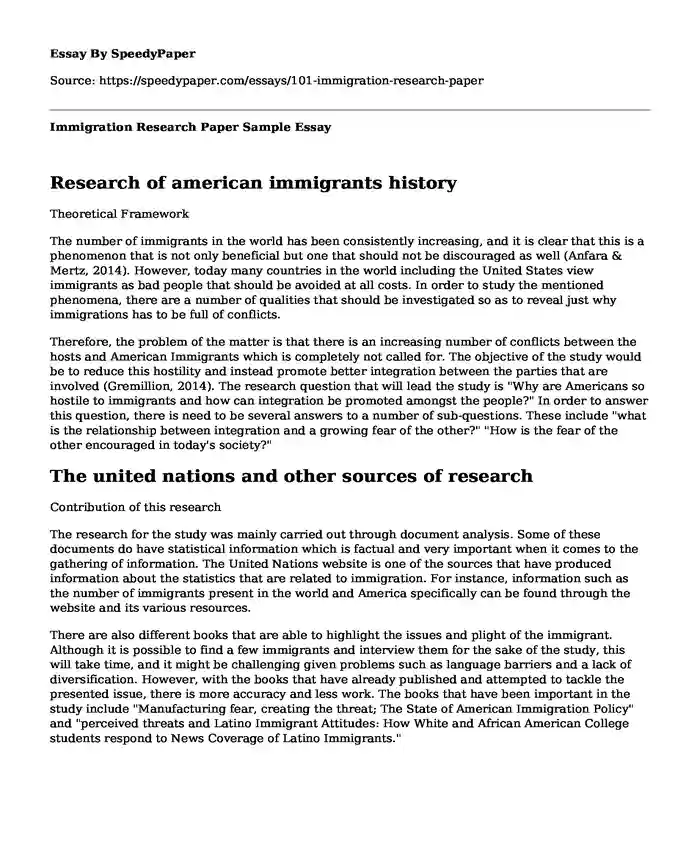 Immigration Research Paper Sample