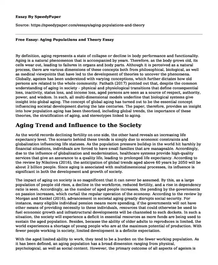 Free Essay: Aging Populations and Theory