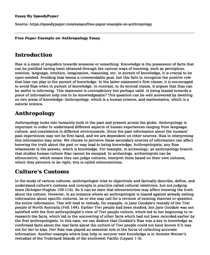 Free Paper Example on Anthropology