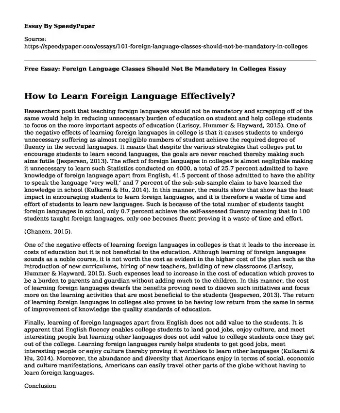 Free Essay: Foreign Language Classes Should Not Be Mandatory in Colleges