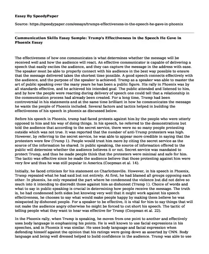 Communication Skills Essay Sample: Trump's Effectiveness in the Speech He Gave in Phoenix