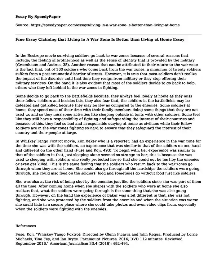 Free Essay Claiming that Living in A War Zone Is Better than Living at Home