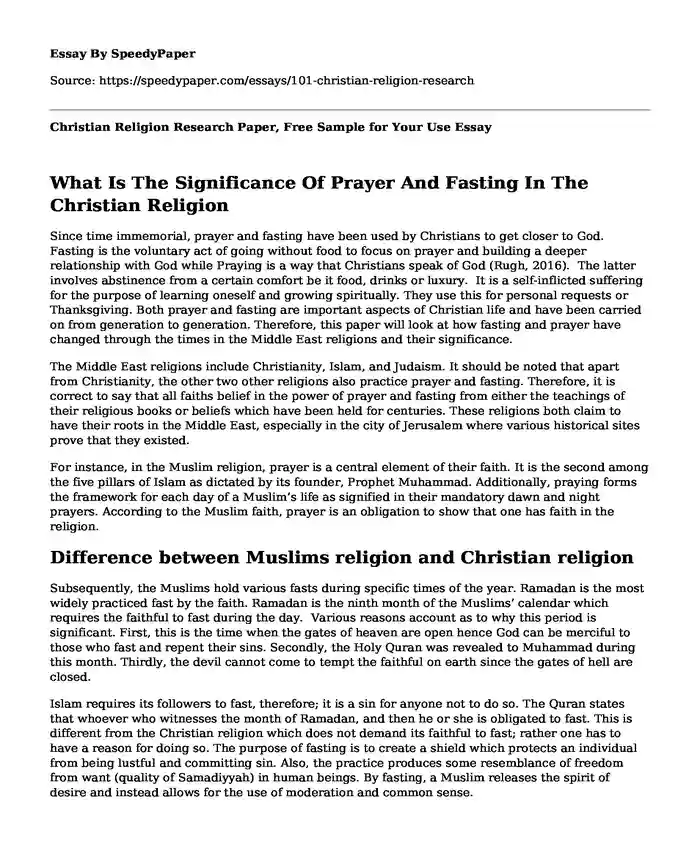 Christian Religion Research Paper, Free Sample for Your Use