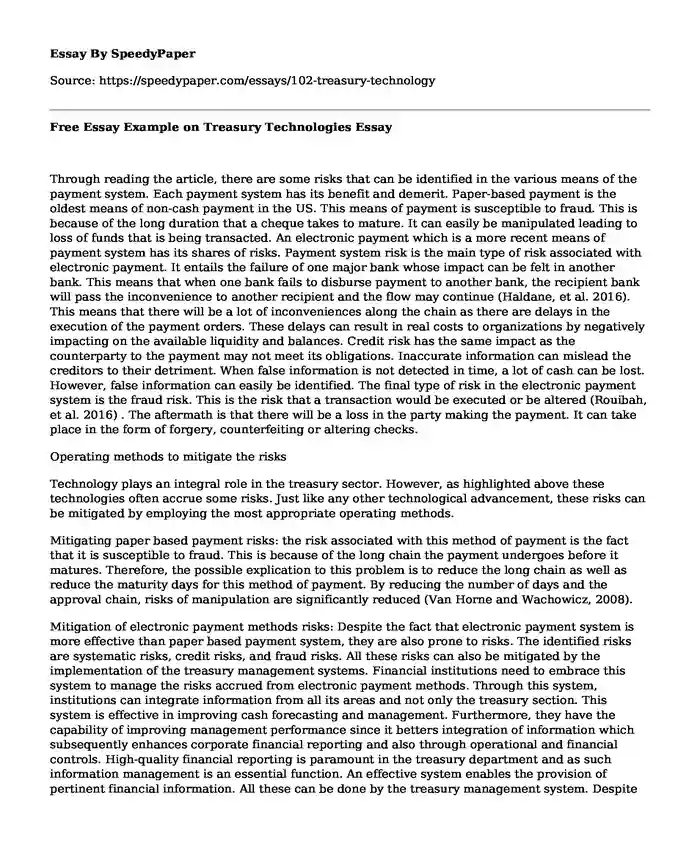 Free Essay Example on Treasury Technologies