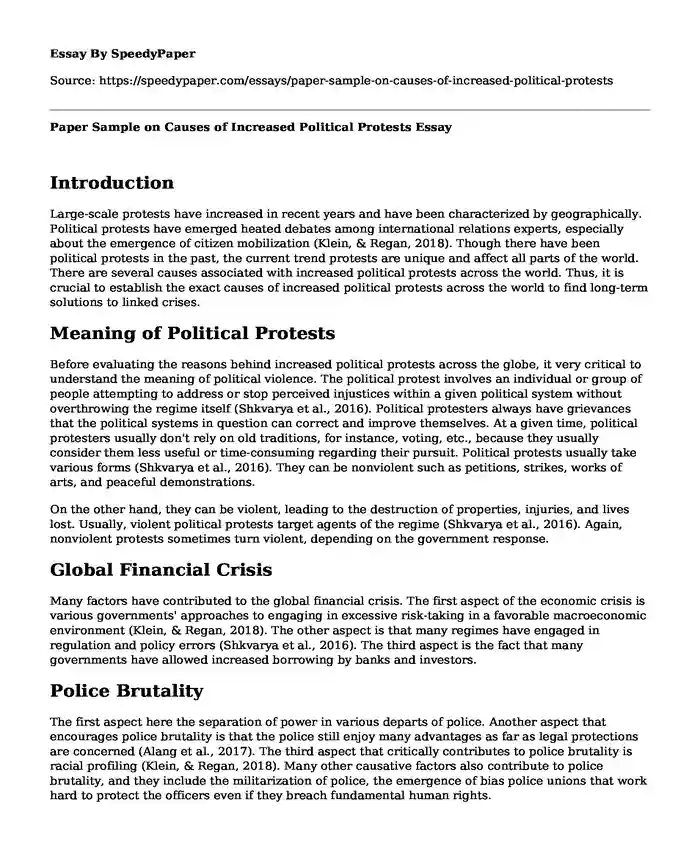 Paper Sample on Causes of Increased Political Protests 