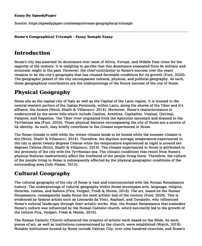 Rome's Geographical Triumph - Essay Sample