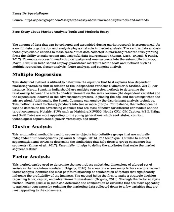 Free Essay about Market Analysis Tools and Methods