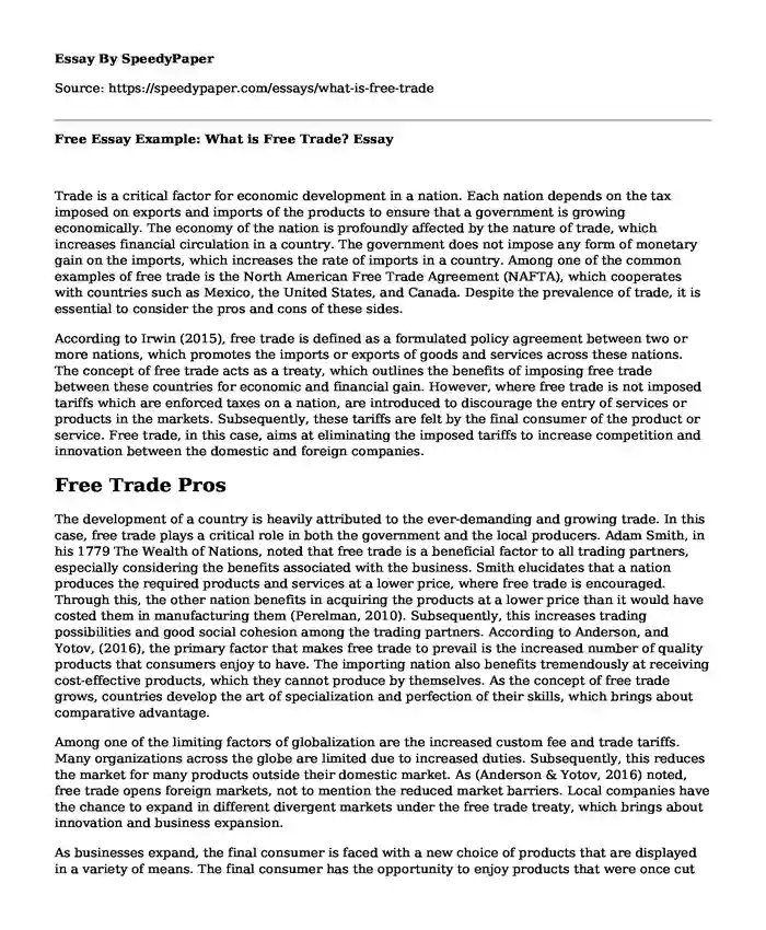 Free Essay Example: What is Free Trade?