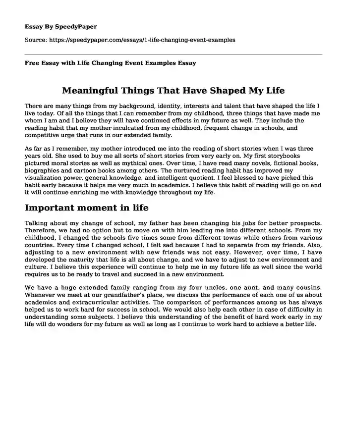 essay of life changing event