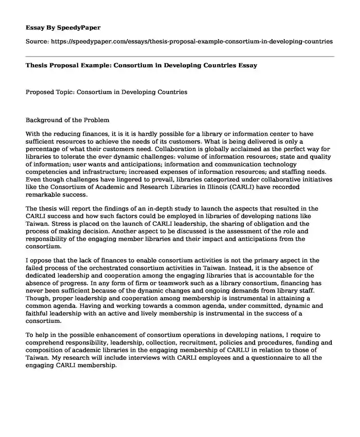 Thesis Proposal Example: Consortium in Developing Countries