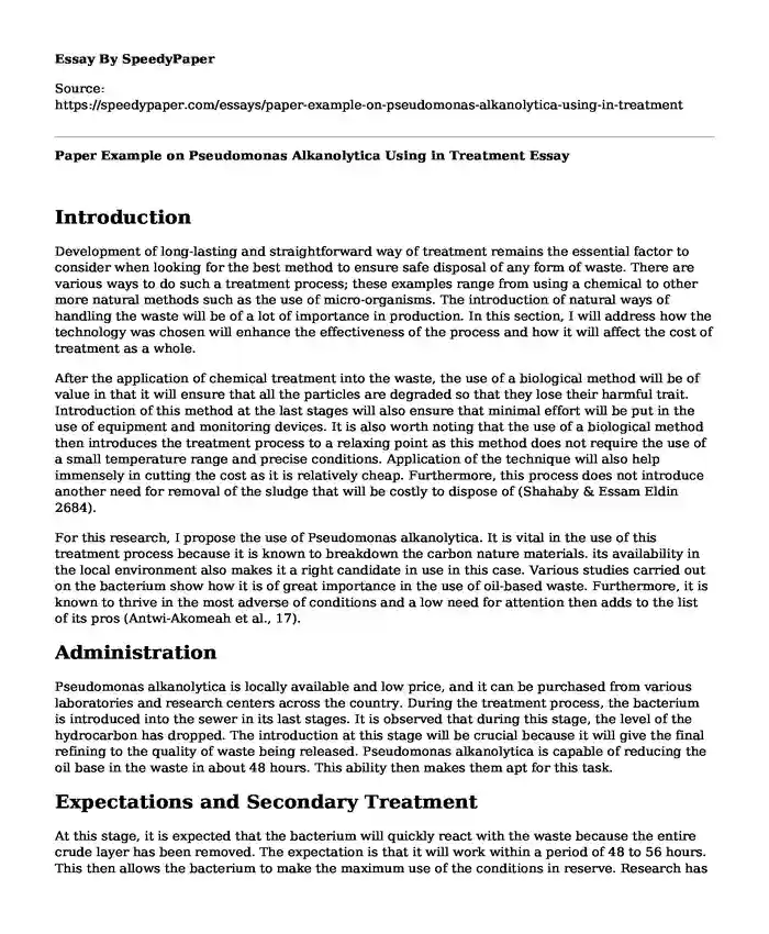 Paper Example on Pseudomonas Alkanolytica Using in Treatment