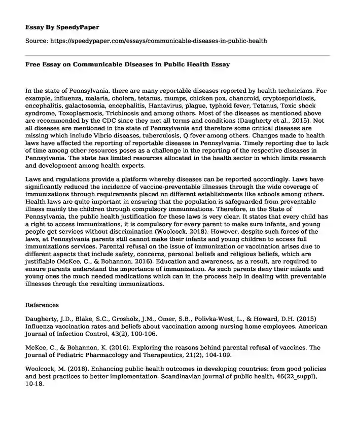 Free Essay on Communicable Diseases in Public Health