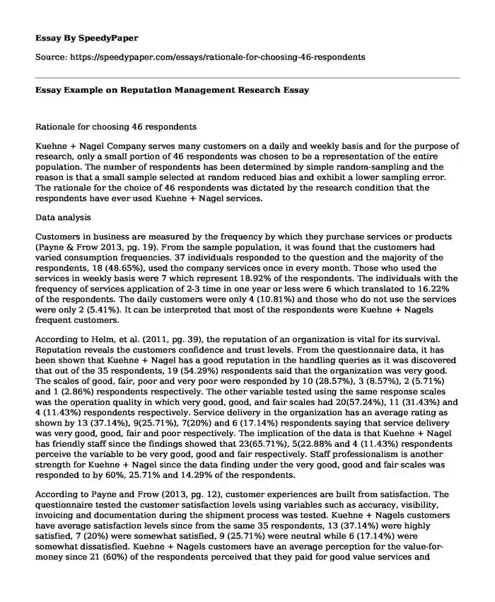 Essay Example on Reputation Management Research