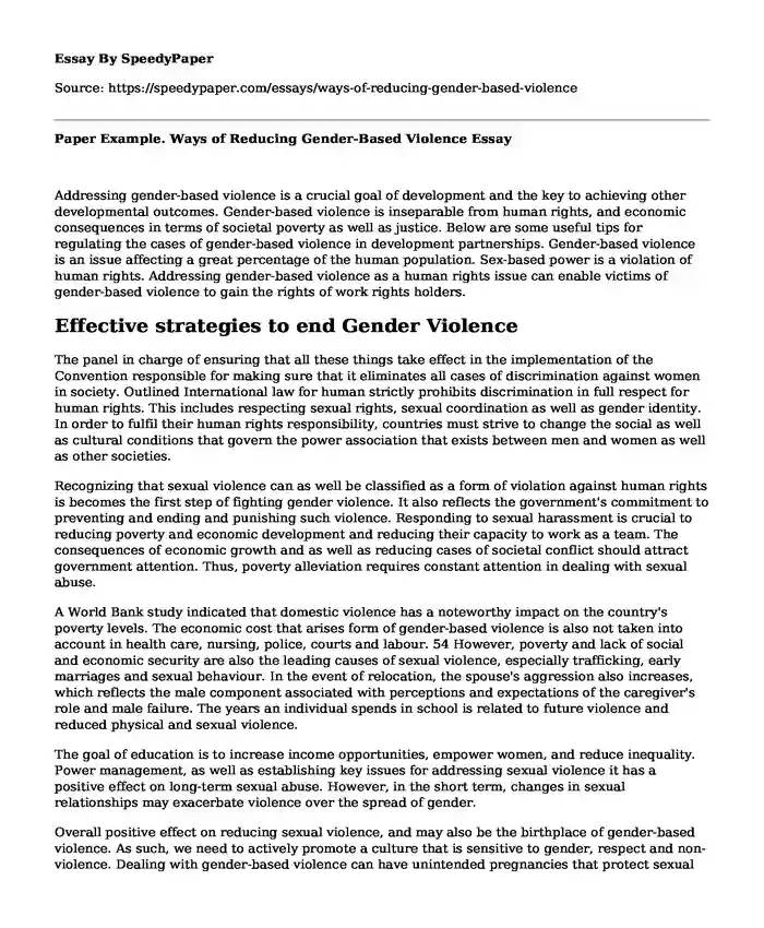 Paper Example. Ways of Reducing Gender-Based Violence