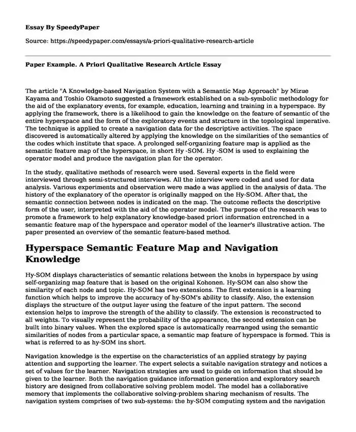 Paper Example. A Priori Qualitative Research Article