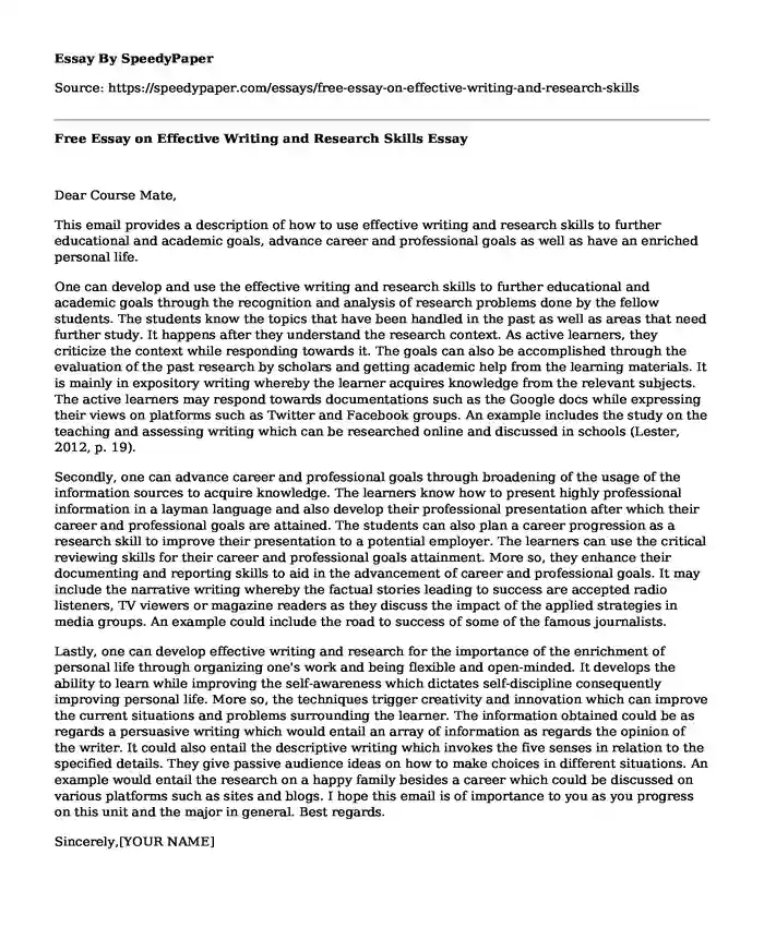 Free Essay on Effective Writing and Research Skills